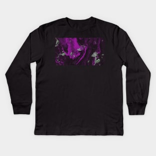 Liquid art. Abstract black-violet-green background with hand-painted marble texture. Best for the print, fabric, poster, wallpaper, cover and packaging, wrapping paper. Christmas holiday mood. Kids Long Sleeve T-Shirt